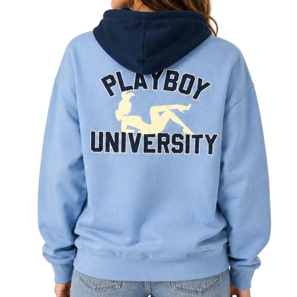 Playboy x PacSun University Hoodie Womens Med Blue Navy Varsity Y2K Streetwear